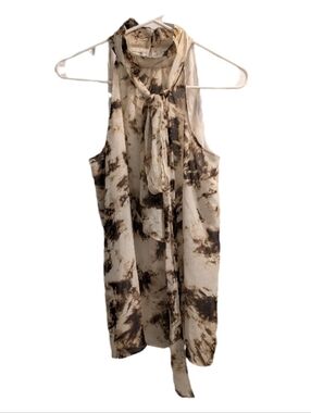 Calvin Klein Sleeveless Halter Tie-Neck Blouse in Cream and Brown M